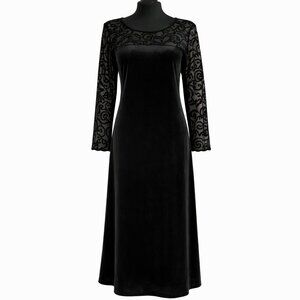 Vintage Diane Von Furstenberg DVF Black Velvet Burnout Maxi Dress - 1X